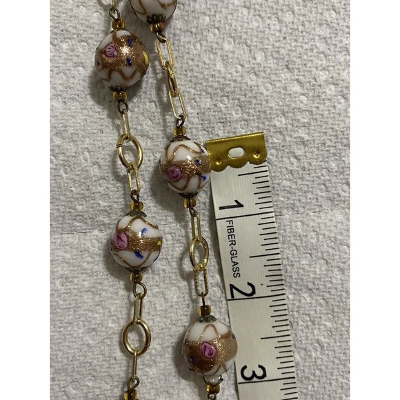 Vintage Venetian? Glass Wedding Cake Lamp Work Beaded Necklace White Pink Gold - Picture 11 of 13